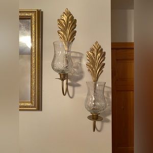 Wall sconces. GOLD in color. Feather/leaf design